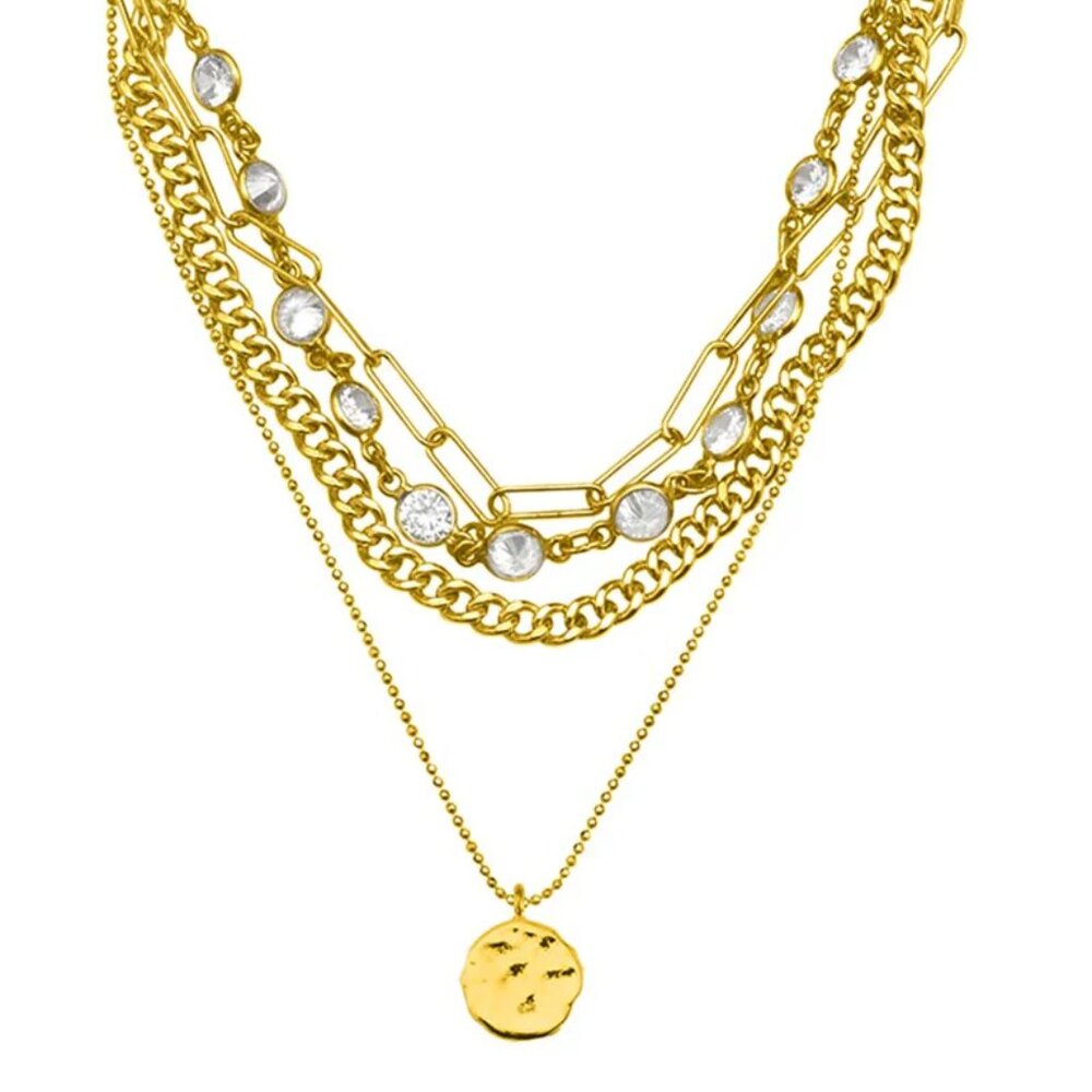 adornia Gold Messy Layered Necklace With Pebbled Charm Gold/New In Package